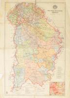 1941 Pest-Pilis-Solt-Kiskun vármegye térképe, 1:430.000, Bp., M. Kir. Honvéd Térképészeti Intézet, hajtott, foltos, szakadt, a hátoldalon javítással és bejegyzésekkel. 49,5x35 cm