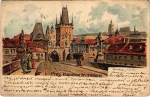 1902 Praha, Prague, Prága; Kleinseitener Brückenthürme / Charles bridge. Edgar Schmidt Dresden u. Bu...