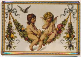 2006 Egyedi német fémlemez üdvözlőlap puttókkal / German custom made metal plate card with cupids, modern