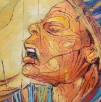 Frederick Omoyama Odorige (1967-), nigériai festő: Tatafo (zenélő sámán). Olaj, vászon, jelezve jobb...