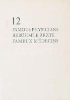 Kass János (1927-2010), 12 db rézkarc: 12 híres orvos.12 Famous Physicians. Rézkarc, papír, jelzett a dúson, 19x9 cm. Kiadói kissé foltos mappában, kiadói kísérőfüzettel. Kiadói papírmappában, kissé foltos borítóval, jó állapotban, mappa: 35x25 cm.