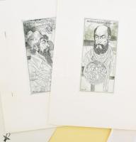 Kass János (1927-2010), 12 db rézkarc: 12 híres orvos.12 Famous Physicians. Rézkarc, papír, jelzett ...