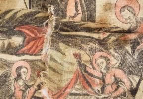 Antimenzion - Krisztus siratásának jelenetével. 1842, vászonra nyomott színezett fametszet, előoldal...