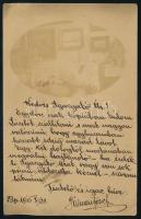 1915 Mednyánszky László (1852-1919) festőművészt ábrázoló fotólap festményeivel, rajta monográfusa Pálmai ( Panegh ) József (1873-?) érdekes autográf szövegével Lőwenstein Arnold a Pallas Irodalmi Rt igazgatójának. "egy-két dologtól mostanában megválni hajlandó - ha érdekli igazgató urat, vagy van sok pénzű áldozata kéznék - szívesen látnám"