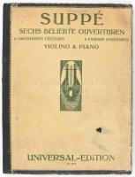 Franz von Suppé: 6 Beliebte Ouvertüren für Violine und Klavier. Wien-Leipzig, é.n., Jos. Aibl GmbH ,,Universal-Edition" AG, 79+(1) p.+ 24 p. Átkötött félvászon-kötésben, kissé viseltes borítóval.