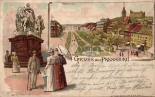 1899 Pozsony promanade and Maria Theresa statue litho (EK)