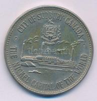 Kanada 1964. "City of Sudbury, Canada - The Nickel Capital of the World / Canadian Centennial Numismatic Park - Sudbury - Ontario (Sudbury városa, Kanada - A világ nikkel fővárosa / Kanadai Centenáriumi Numizmatikai Park - Sudbury - Ontario)" Cu-Ni emlékérem (40mm) T:AU patina Canada 1964. "City of Sudbury, Canada - The Nickel Capital of the World / Canadian Centennial Numismatic Park - Sudbury - Ontario ()" Cu-Ni medallion (40mm) C:AU patina