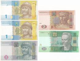 Ukrajna 2004. 2Hr + 2005. 1Hr + 20Hr + 2006-2011. 1Hr (2xklf) T:UNC Ukraine 2004. 2 Hryvni + 2005. 1 Hryvnia + 20 Hryven + 2006-2011. 1 Hryvnia (2xdiff) C:UNC Krause P#116, P#116A, P#117, P#120