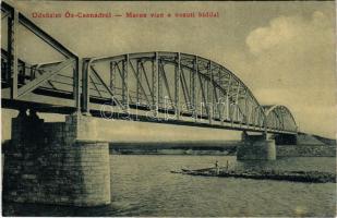 1909 Őscsanád, Németcsanád, Marosvár, Cenadu Vechi (Nagycsanád); Maros vize és vasúti híd, faszállító tutajosok. W.L. 1353. / Mures river, railway bridge, rafters