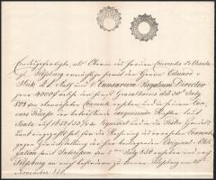 1850 Pozsony (Pressburg) - Pest, 2G (2 Gulden) + 15kr szignettás okirat, viaszpecséttel