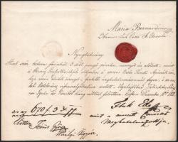 1850 Pozsony (Pressburg) - Pest, 2G (2 Gulden) + 15kr szignettás okirat, viaszpecséttel