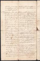 1853 Hőgyész, 6G (6 Gulden) szignettás okirat (német nyelvű szerződés), 3 beírt oldal, viaszpecsétte...