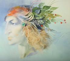 Szász Endre (1926-2003): Szürreális női arckép (négy évszak sorozat). Olaj, farostlemez, jelzés nélk...