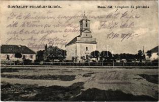 1910 Felsőszeli, Felső-Szeli, Horné Saliby; Római katolikus templom és plébánia. Kóvári S. fényképész / church and parish (fl)