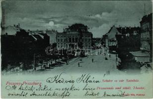 1898 (Vorläufer) Pozsony, Pressburg, Bratislava; Sétatér és vár színház este. Kozics Ede kiadása / promenade and theatre at night