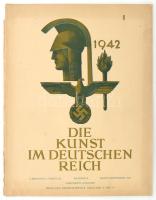 1942 Die Kunst im Deutschen Reich. 6. Jahrgang, Folge 8/9. München, 1942, Zentralverlag der NSDAP, 1 sztl. lev.+ 199-244 p. Gazdag fekete-fehér és színes képanyaggal. Német nyelven. Kiadói papírkötés, kissé foltos, sérült borítóval, kissé sérült, részben szétváló fűzéssel.