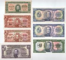 Uruguay 1948. 1P (2xklf) + 10P + 1966. 50c + 1967. 50P (2xklf) + 500P fekete "N$0,50" felülbélyegzéssel T:AU-F szép papír Uruguay 1948. 1 Peso (2xdiff) + 10 Pesos + 1966. 50 Centésimos + 1967. 50 Pesos (2xdiff) + 500 Pesos with black "N$0,50" overprint C:AU-F fine paper Krause P#34, P#35, P#37, P#46, P#54