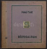 Házi készítésű Magyar bélyegalbum, benne előnyomott albumlapok az 1945-1953 közötti időszakból, rossz állapotban