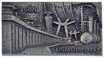 1967. "1966 Tiszaszederkény" öntött, ezüstpatinázott bronz emlékplakett (65x119mm) szign.:"PATAKI967" T:XF