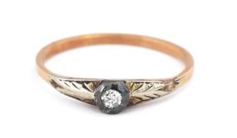 14 K arany (Au) gyűrű, gyémánttal 0,05 ct. jelzett br 1,4 g m: 58