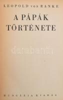 Leopold Ranke: A pápák története. I-II. köt. Ford.: Horváth Zoltán. Bp., é.n., Hungária. Kiadói félvászon-kötések, kopott borítóval, egy szennylap hiányzik, egy szennylap kijár, laza fűzéssel.