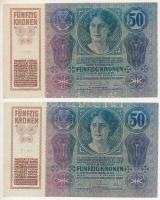1914. 50K (2x) közeli sorszámok "1077 250524" és "1077 250537" T:XF
Hungary 191...