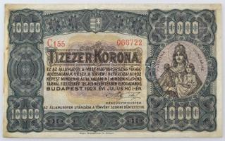 1923. 10.000K "Magyar Pénzjegynyomda Rt." nyomdahely jelöléssel, piros sorozat- és sorszámmal "C 155 066722" T:XF Adamo K42