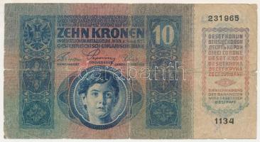 1915. 10K csehszlovák 10h bélyeggel felülbélyegezve, "1134 231965" T:VG