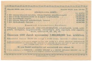 Budapest 1926. "Árvaházi Sorsjegy a Vármegyei Tisztviselők Árvaháza és Otthona Javára" sor...