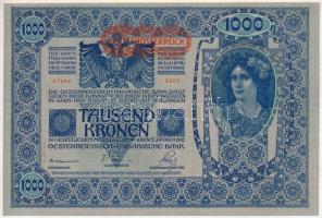 Ausztria 1919. (1902) 1000K 2. kiadás, "2805 21974", vízszintes "DEUTSCHÖSTERREICH" felülbélyegzéssel, hátlap rajzos T:UNC,AU Austria 1919. (1902) 1000 Kronen 2nd issue, "2805 21974" with horizontal "DEUTSCHÖSTERREICH" overprint, with illustrated backside C:UNC,AU Krause P#61