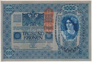 Ausztria 1919. (1902) 1000K, függőleges "DEUTSCHÖSTERREICH" felülbélyegzéssel, "1768 02787" mindkét oldal német T:UNC,AU Austria 1919. (1902) 1000 Kronen, with vertical "DEUTSCHÖSTERREICH" overprint, "1768 02787" both sides in german C:UNC,AU Krause 58.