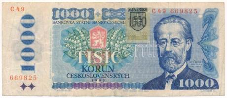 Szlovákia 1993. 1000K (felülbélyegzett Csehszlovák 1000K) T:F Slovakia 1993. 1000 Korun (Provisional Note consisting of Czechoslovakian 1000 Korun) C:F Krause P#19