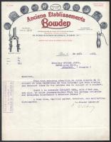 1933 Párizs, Anciens Etablissements Bowden cég francia nyelvű üzleti levele Molnár Andor budapesti lakos részére, fejléces papíron