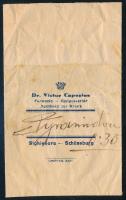 cca 1925 Segesvár gyógyszertári papírtasak dr. Victor Capesias gyógyszertárából 7x11 cm