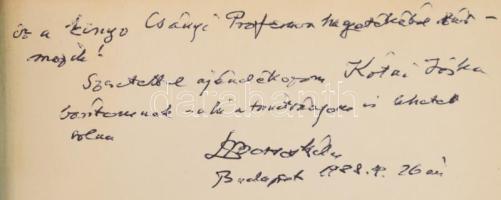 Berényi János: Az ötvösség története Magyarországon. Csányi Károly előszavával. Bp., 1930, Magyar Nemesi Családok Országos Egyesülete,(Kiskunfélegyháza, Grafika-ny.), 63+1 p. Bekötött papírborítókkal. Átkötött modern félvászon-kötés.  Borsos Béla (1913-1991) építészmérnök, művészettörténész, egyetemi tanár által Kótai József (1940-) Ferenczy Noémi-díjas ötvös és éremművész részére szóló ajándékozási sorokkal, és a címlapon Borsos Béla névbejegyzésével. "Ez a könyv Csányi Professzor hagyatékából származik! ..." [Csányi Károly (1873-1955)] építész, művészettörténész, műegyetemi tanár.]