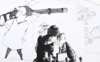 Futaki Attila (1984-2024): 12 db rajz. Tus, ceruza, papír, jelzés nélkül, 27x19 és 42x29,5 cm között...