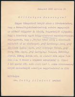 1912 Kérelem özv. Csiky Kálmánné Gönczy Etelka (1851?1937) az Országos Nőképző Egyesület alelnöke részére, hogy "Kegyes támogatását kérjük abban a törekvésünkben, hogy a Porzsolt - jubileumbizottság számára megnyerjük az előkelü hölgyeket és kérjük, kegyeskedjék elfogadni, hogy a bizottság egyik hölgy-elnökének megválaszthassuk. ..."  Báró Malcomes Béla (1875-1944) közgazdasági író és Nyáry Albert (1871-1933) festőművész, író, történész, régész és néprajzkutató, a lengyel?magyar kapcsolatok kiemelkedő alakjának aláírásaival. Gépelt levél, beírt oldal.