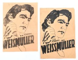 Johnny Weissmüller, plakátterv(?), XX. sz. közepe körül. Tus, papír, kollázs. Jelzés nélkül, sérülés...