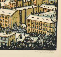 Réti Mátyás (1922-2002): Télen (Budapest). Színes linómetszet, papír, jelzett, számozott (99/100), ü...
