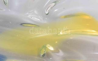 Cseh vastagüveg asztalközép kínáló. Anyagában színezésekkel, jelzés nélkül, kis kopással, 54x20 cm