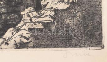 Imre István (1918-1983): Balaton vitorlásokkal. Rézkarc, papír, jelzett, kartonra kasírozva, 29,5x39...