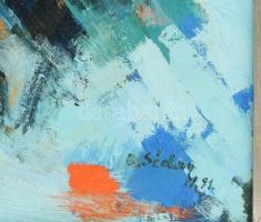 B. Séday Mária (1925-2009): Korcsolyázók, 1991. Olaj, farost, jelezve jobbra lent. Hátoldalán autogr...