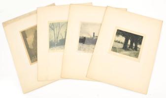 4 db részben jelzett vintage fotóművészeti alkotás az 1920-as évekből, kiállatásra előkészített, vag...