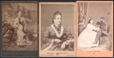 6 db szép állapotú kabinetfotó: Kozmata, Kozics, Divald Károly műtermeiből 11x17 cm