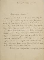 1933 Kacziány Aladár (1887-1978) festőművész, a M. Kir. Iparművészeti Iskola tanárának személyes hangvételű autográf köszönő levele Balás György (1854-1943) honvéd tábornokhoz, melyben megköszöni, hogy apja, Kacziány Géza (1854-1939) bölcseleti doktor kérésre közben járt a kabinett irodában, hogy a Iparművészeti Iskola megüresedett tanári állását megkapja. Valamint tájékoztatja róla, hogy egykori tanítványával, Schultz Dórával eljegyezték egymást. A levele végén ír édesapja súlyosbodó szembajairól is.  A levél végén Balás György autográf ceruzás válaszlevele, benne gratuláló soraival is eljegyzéséhez. Összesen 3,5 beírt oldal, 4 sztl. lev.