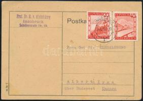 1947 Raimund Klebelsberg (1886-1967) osztrák geológus gépelt levelezőlapja Albertirsára, Klebelsberg...