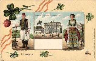 Belgrade with theatre and folkwear litho Emb.