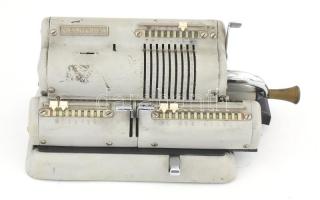 Calcorex mechanikus kalkulátor. cca 1955, Jugoszlávia, TRS Zagreb Számítógépgyár, kopással, 34x14 cm /// Calcorex mechanical calculator. Approx. 1955, Yugoslavia, TRS Zagreb Computer Factory, with wear, 34x14 cm.