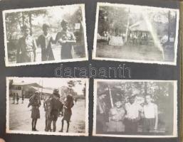 1947 Franciaország, cserkész jamboree albuma, felvarróval, képeslapokkal, cserkésztáborban készült f...