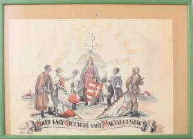 XX. sz. közepe - vége "Szép vagy, gyönyörű vagy Magyarország", nyomat modern üvegezett fa ...